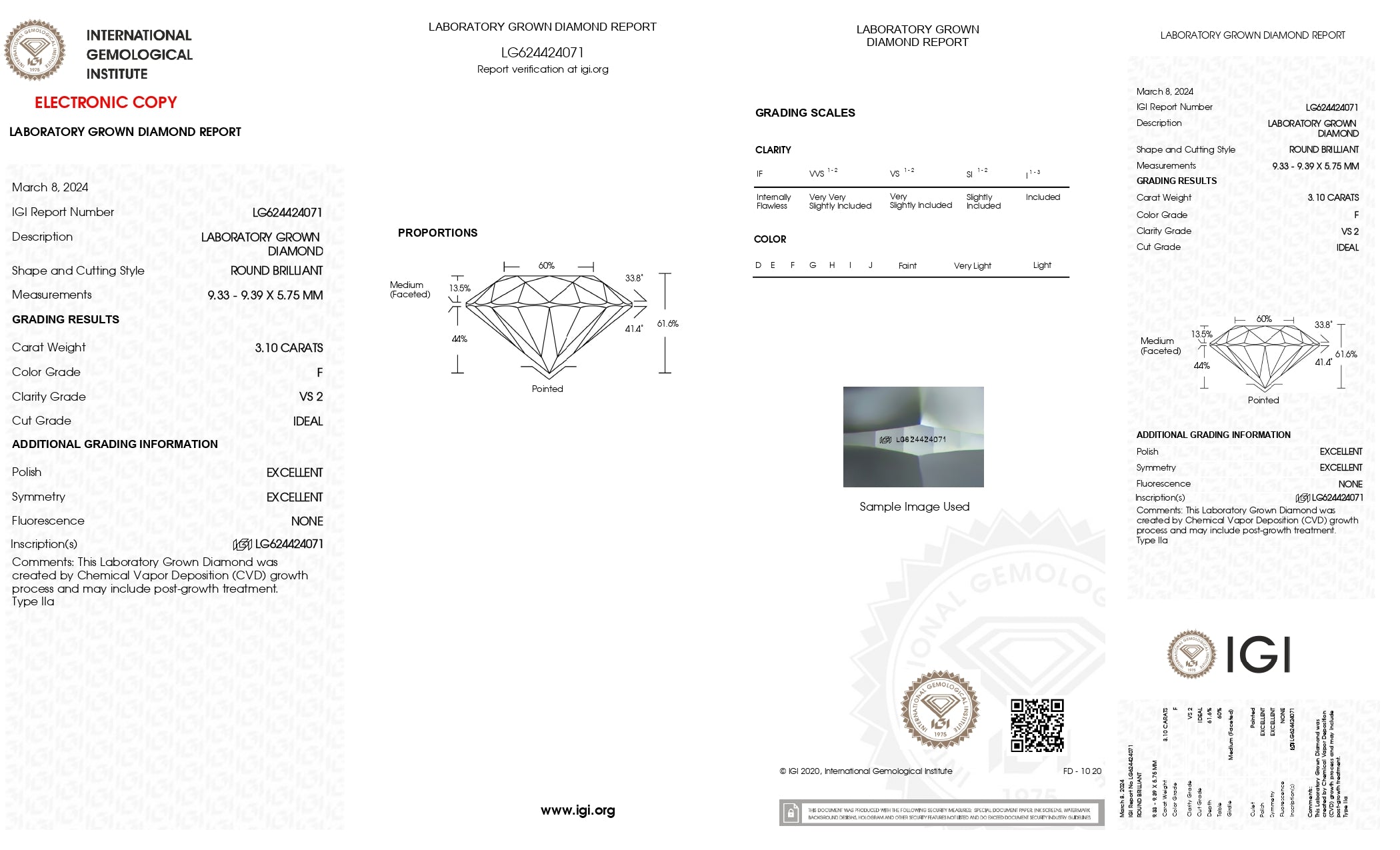 Round 3.10ct F VS2 Ideal Cut Diamond - IGI Certified