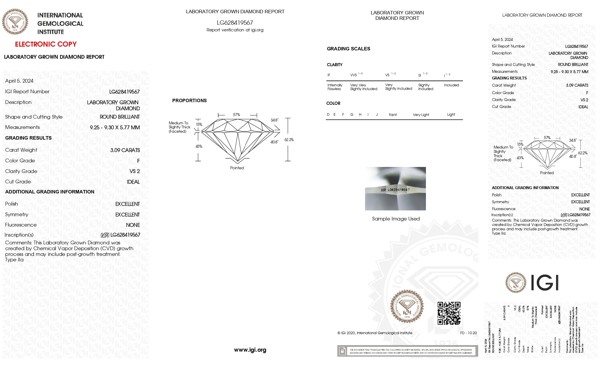 Round 3.09ct F VS2 Diamond - Ideal Cut, IGI Certified