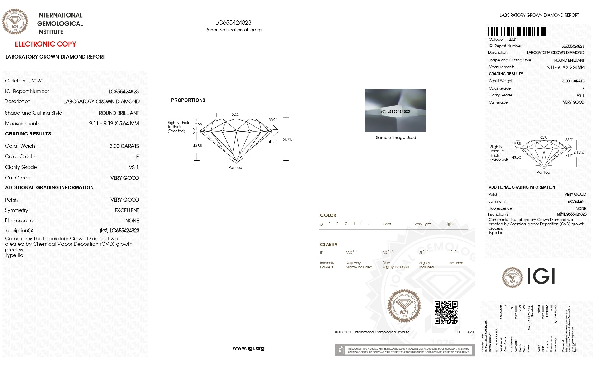 Round 3.00ct F VS1 Diamond - IGI Certified