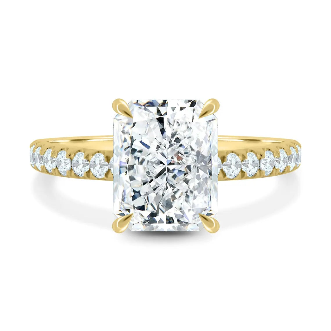 Radiant 3.30tcw Lab Grown Diamond Solitaire Hidden Halo and Pave Engagement Ring, EF Color VS Clarity