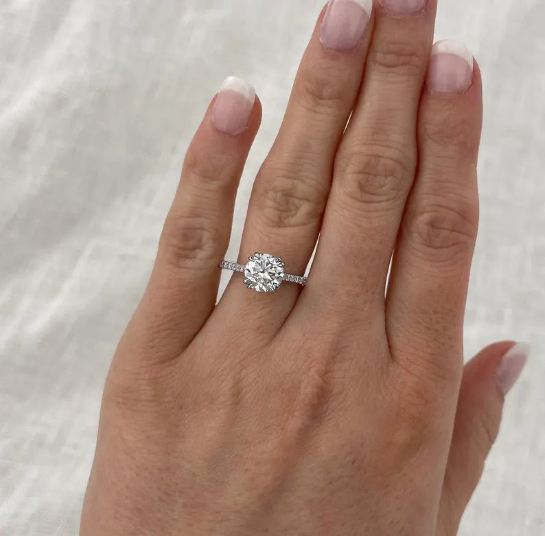 Round 2.5tcw Lab Grown Diamond Pave Anniversary gift Engagement ring, EF Color, VS Clarity