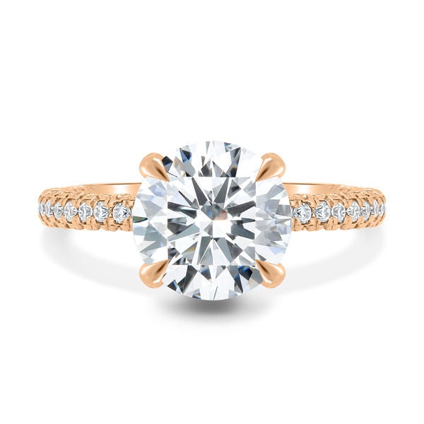 Round 5.85tcw Lab Grown diamond Triple Pavé Solitaire Hidden Halo Engagement ring, EF Color, VS Clarity