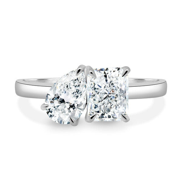 Pear And Radiant 2.00tcw Lab Grown Diamond, Toi et Moi Engagement ring, EF Color VS Clarity