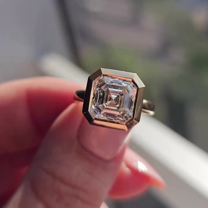 Asscher 4.00ct Lab Grown Diamond Bezel Set Engagement Ring, EF Color, VS Clarity - Antique cut