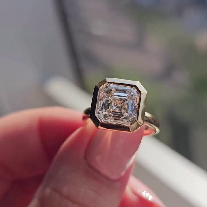 Asscher 4.00ct Lab Grown Diamond Bezel Set Engagement Ring, EF Color, VS Clarity - Antique cut