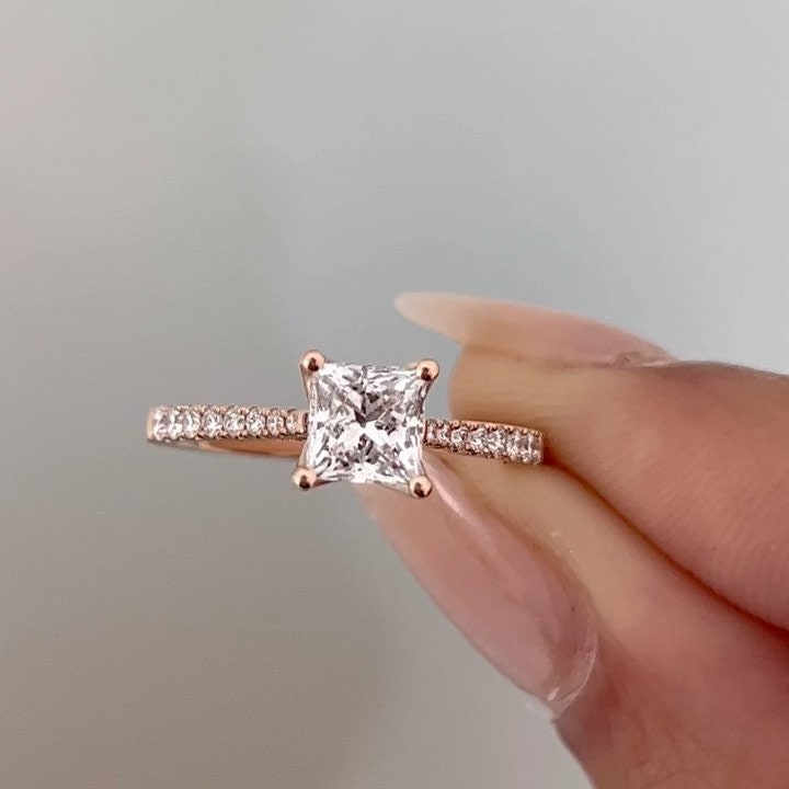 Princess 1.20tcw Lab Grown Diamond Cathedral Style Engagement Ring, EF Color, VS Clarity