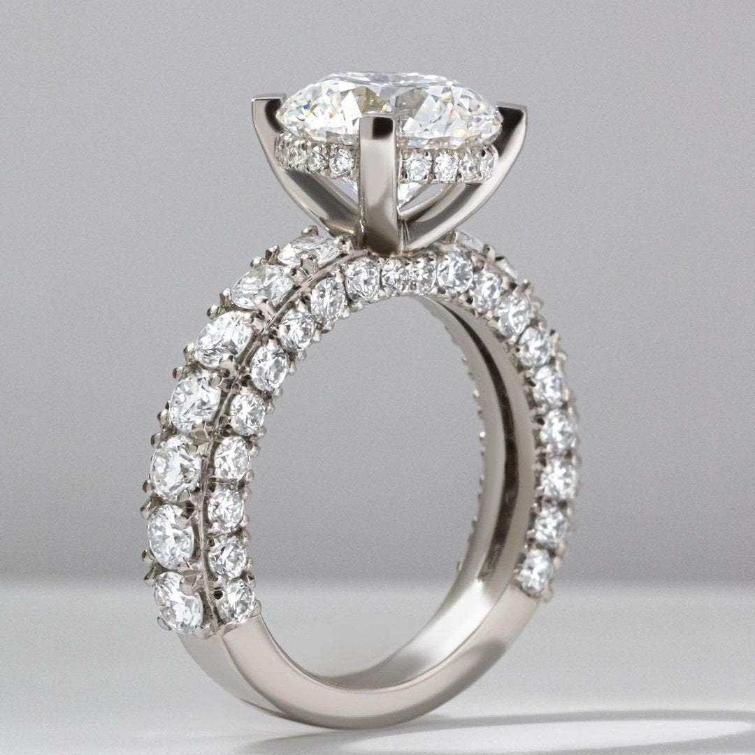 Round 4.80tcw Lab Grown Diamond Ring, Hidden Halo Pave Style Engagement Ring, EF Color, VS Clarity