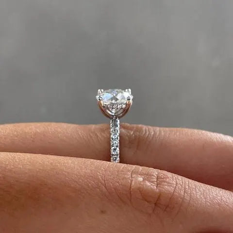 Round 3.60tcw Lab Grown Diamond, Pavé Solitaire Hidden Halo Engagement ring, EF Color, VS Clarity