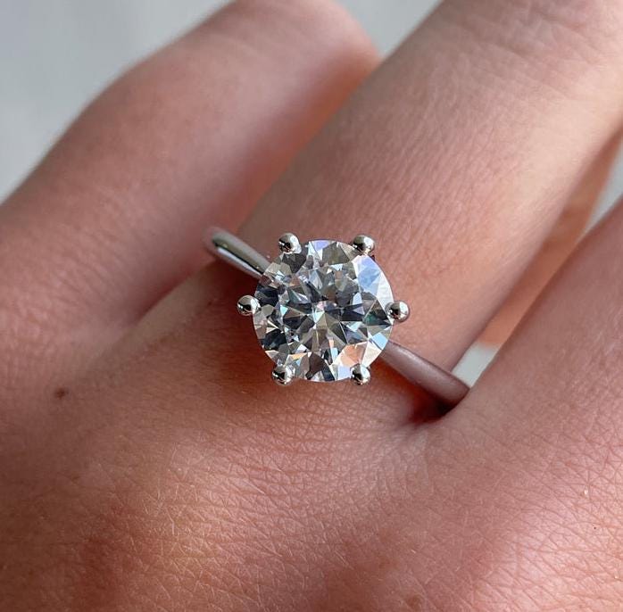 Round 1.5ct Lab Grown diamond, EF Color, VS Clarity, 6 Claw Solitaire engagement ring