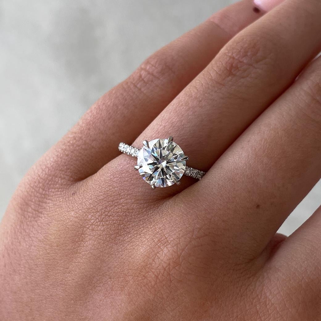 Round 4.40tcw Lab Grown Diamond 6 Claw Pavé Hidden Halo Engagement ring, EF Color, VS Clarity