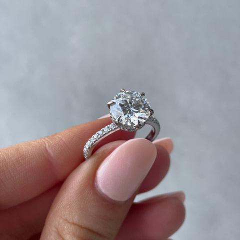 Round 4.40tcw Lab Grown Diamond 6 Claw Pavé Hidden Halo Engagement ring, EF Color, VS Clarity