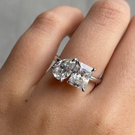 Pear And Radiant 2.00tcw Lab Grown Diamond, Toi et Moi Engagement ring, EF Color VS Clarity