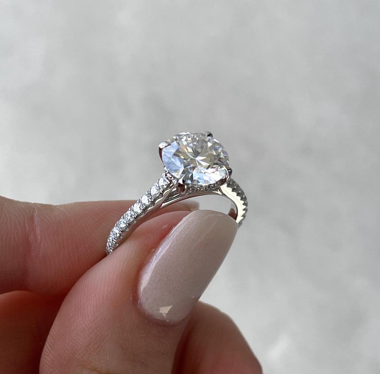 Round 2.50tcw Lab Grown Diamond Pave Hidden Halo Engagement Ring, EF Color, VS Clarity