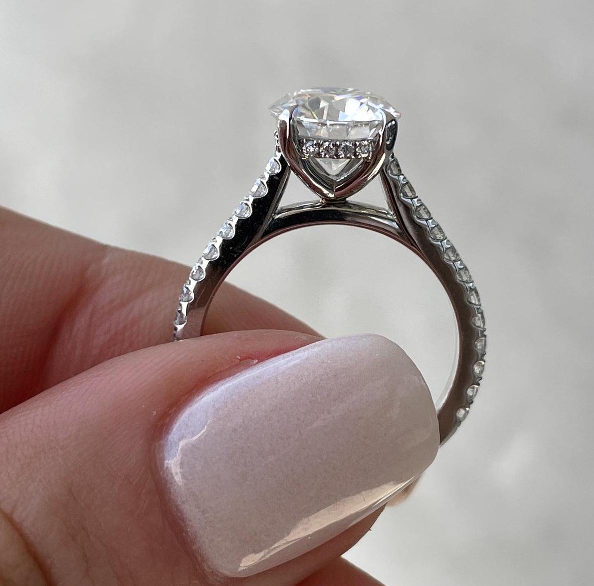 Round 2.50tcw Lab Grown Diamond Pave Hidden Halo Engagement Ring, EF Color, VS Clarity