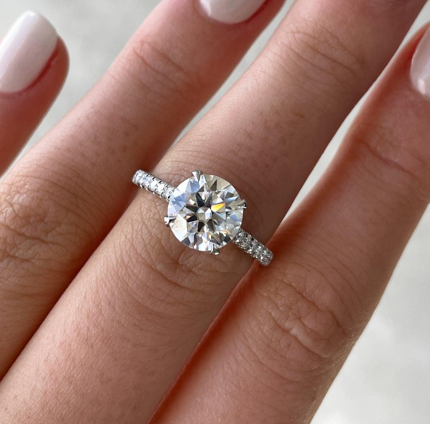 Round 2.50tcw Lab Grown Diamond Pave Hidden Halo Engagement Ring, EF Color, VS Clarity