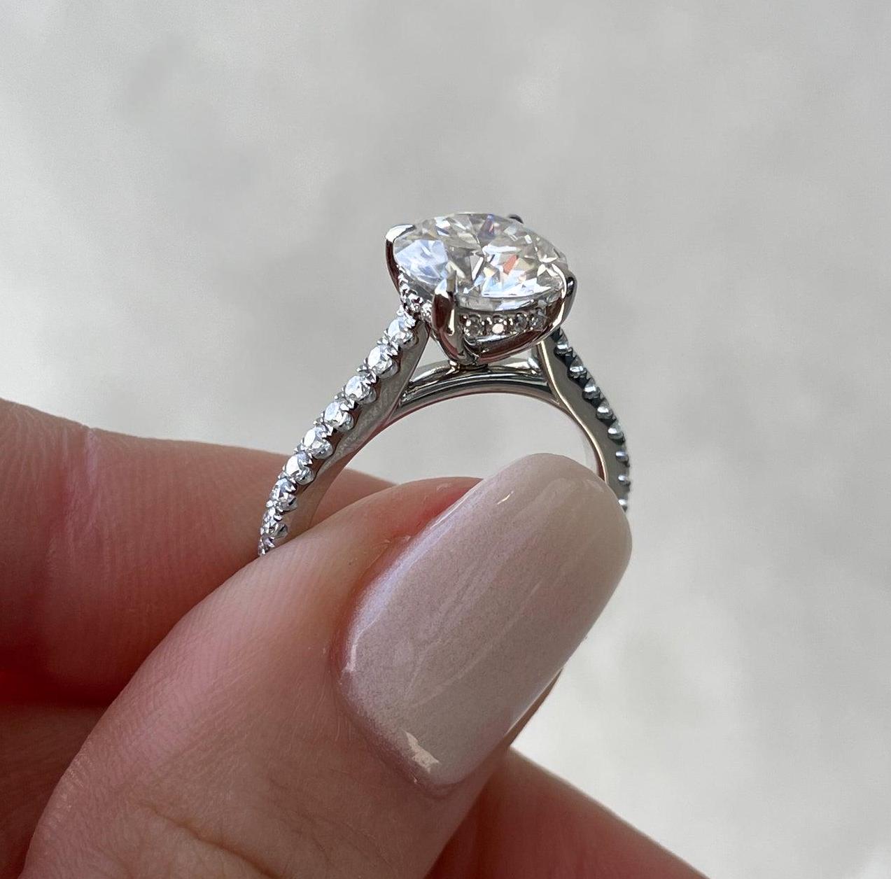 Round 2.50tcw Lab Grown Diamond Pave Hidden Halo Engagement Ring, EF Color, VS Clarity