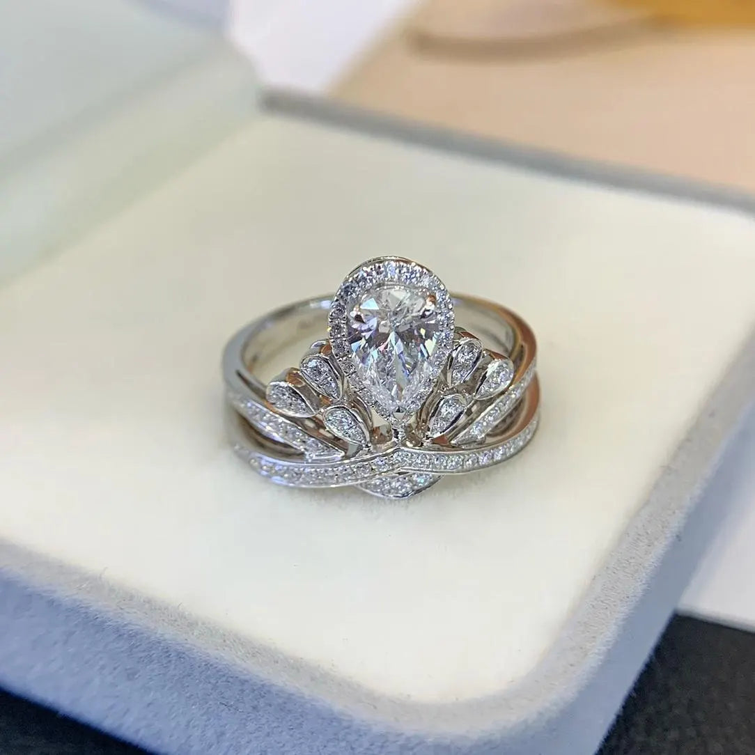 Pear 3.00tcw Lab Grown Diamond Halo Side Stone With Unique Design Engagement Ring, EF Color, VS Clarity - IGI Certified