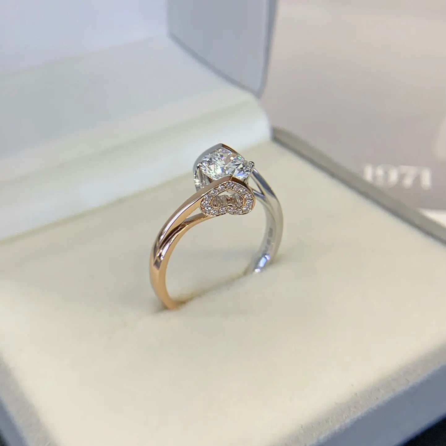 Round 1.60tcw Lab Grown Diamond Unique Design With Bypass Band Two Tone Engagement Ring, EF Color, VS Clarity