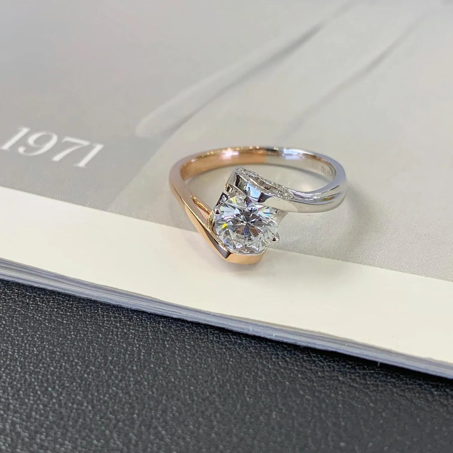 Round 1.60tcw Lab Grown Diamond Unique Design With Bypass Band Two Tone Engagement Ring, EF Color, VS Clarity