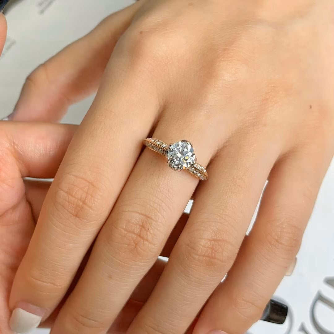 Round 1.50tcw Lab Grown Diamond Unique Design Prong Two Tone Engagement Ring, EF Color, VS Clarity