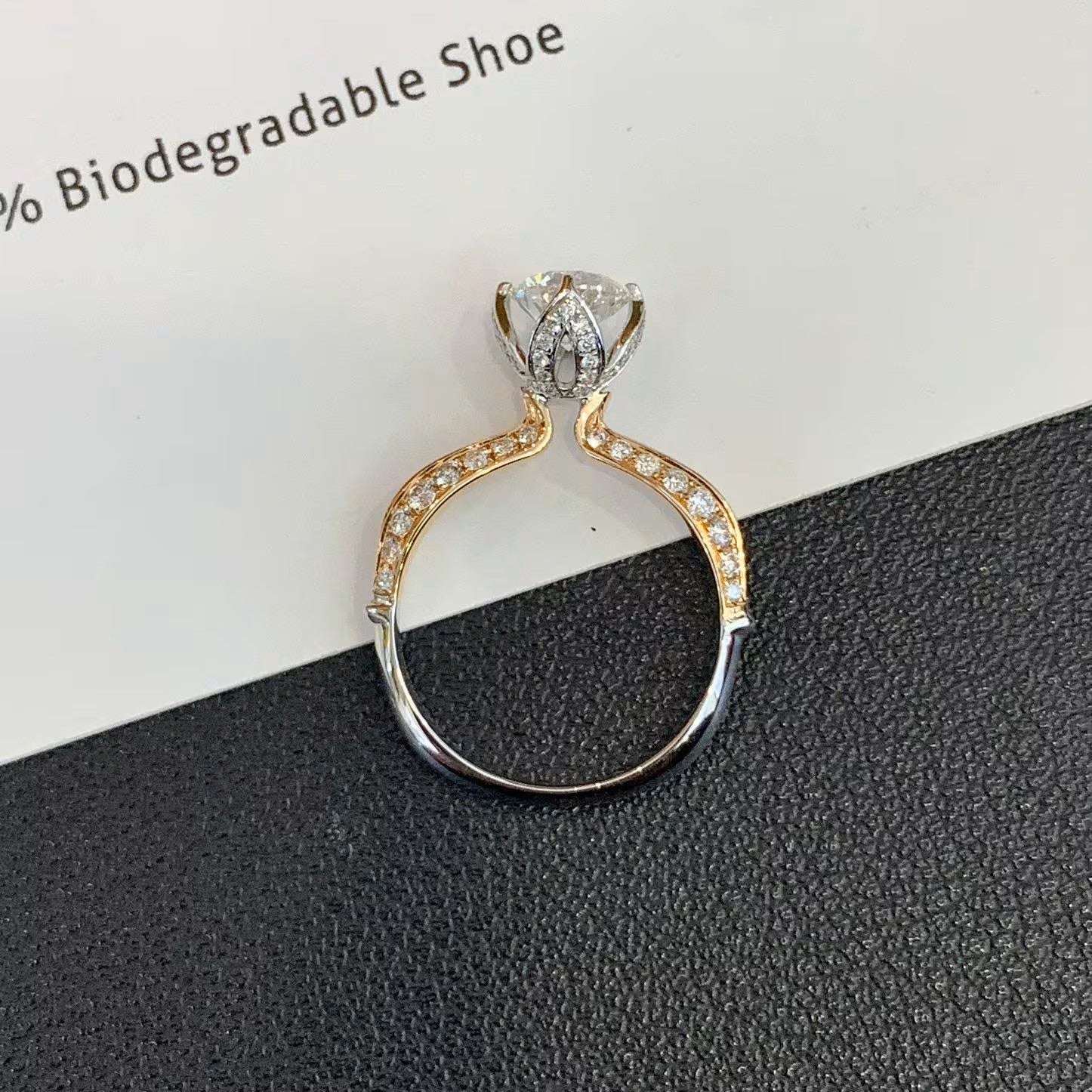 Round 1.50tcw Lab Grown Diamond Unique Design Prong Two Tone Engagement Ring, EF Color, VS Clarity