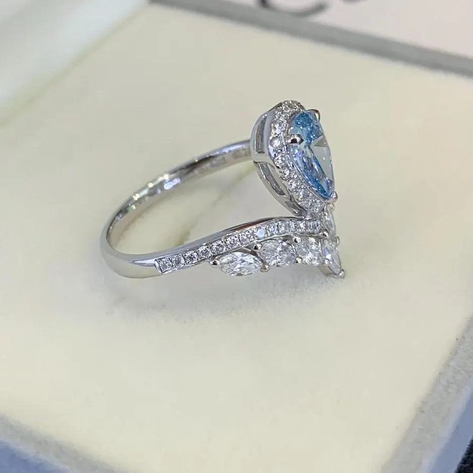 Fancy Pear 2.30tcw Lab Grown Diamond Halo With Unique Design Engagement Ring, EF Color, VS Clarity - IGI Certified