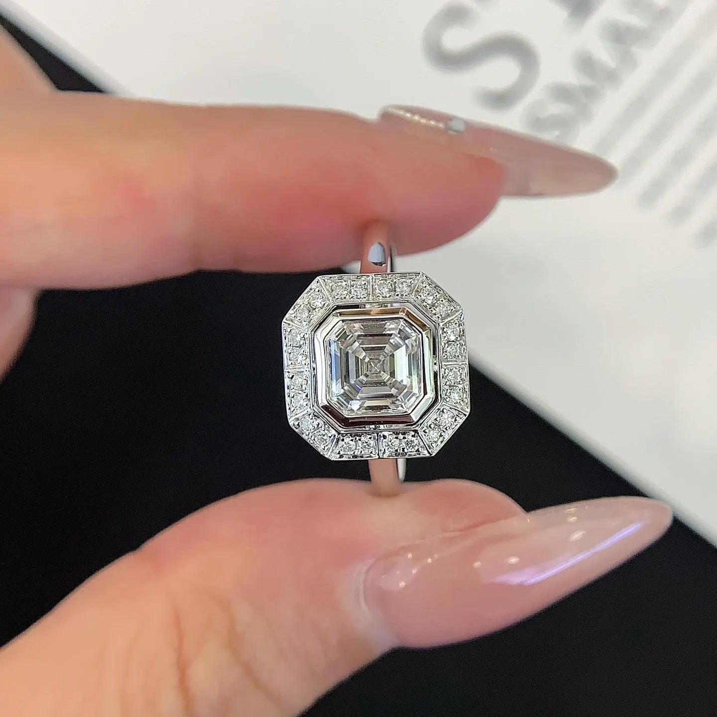 Asscher 2.00tcw Lab Grown Diamond Bezel Set With Halo Setting Cathedral Engagement Ring, EF Color, VS Clarity