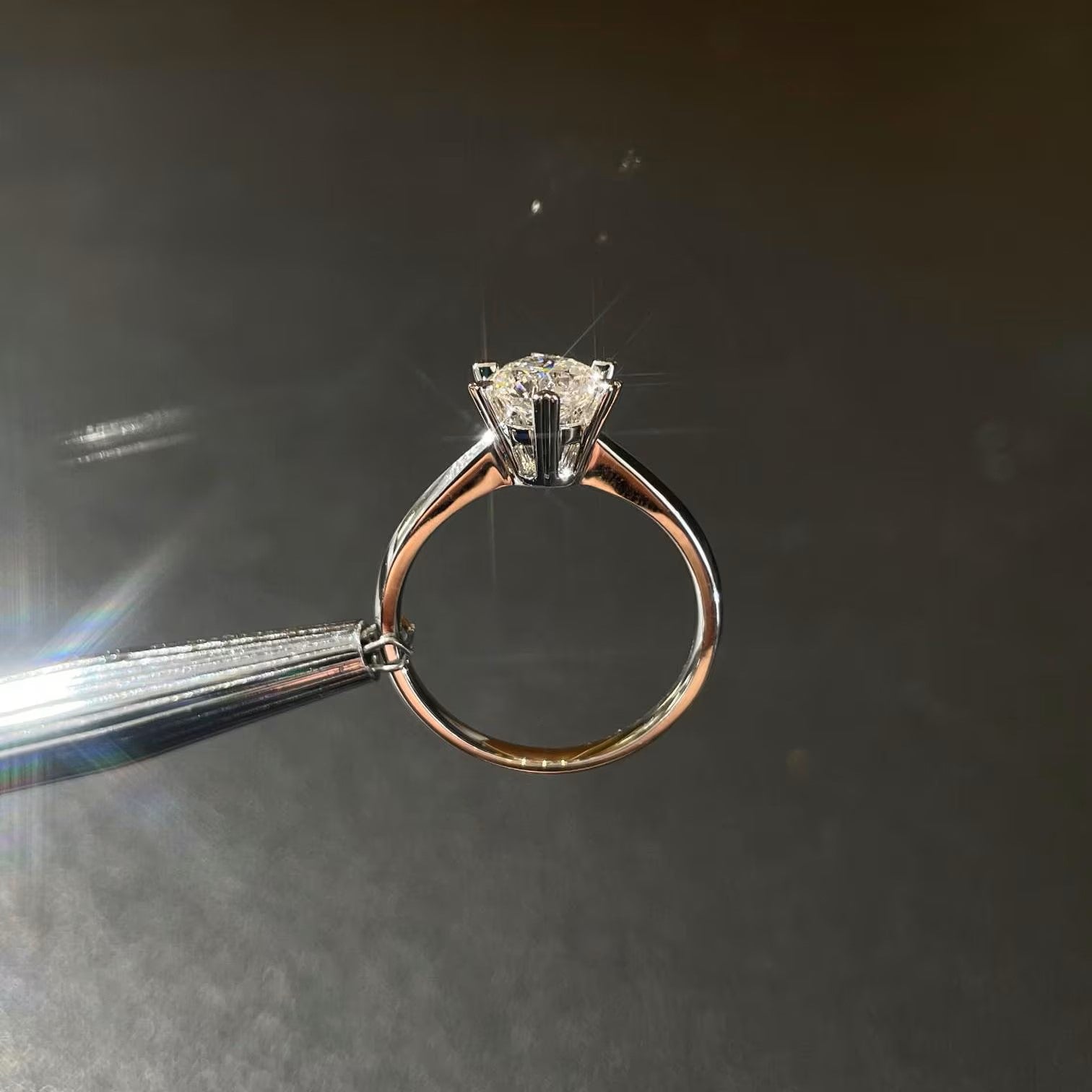 Round 1.50ct Lab Grown Diamond Six Heart Shape Claw Solitaire Pave Engagement Ring, EF Color, VS Clarity - IGI Certified