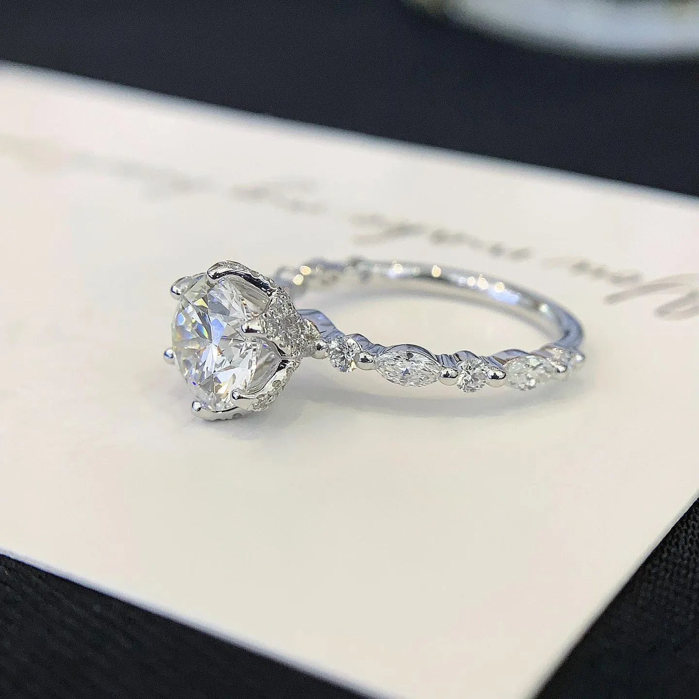 Round 1.80tcw Lab Grown Diamond 6 Unique Design Prong Engagement Ring, EF Color, VS Clarity - IGI Certified