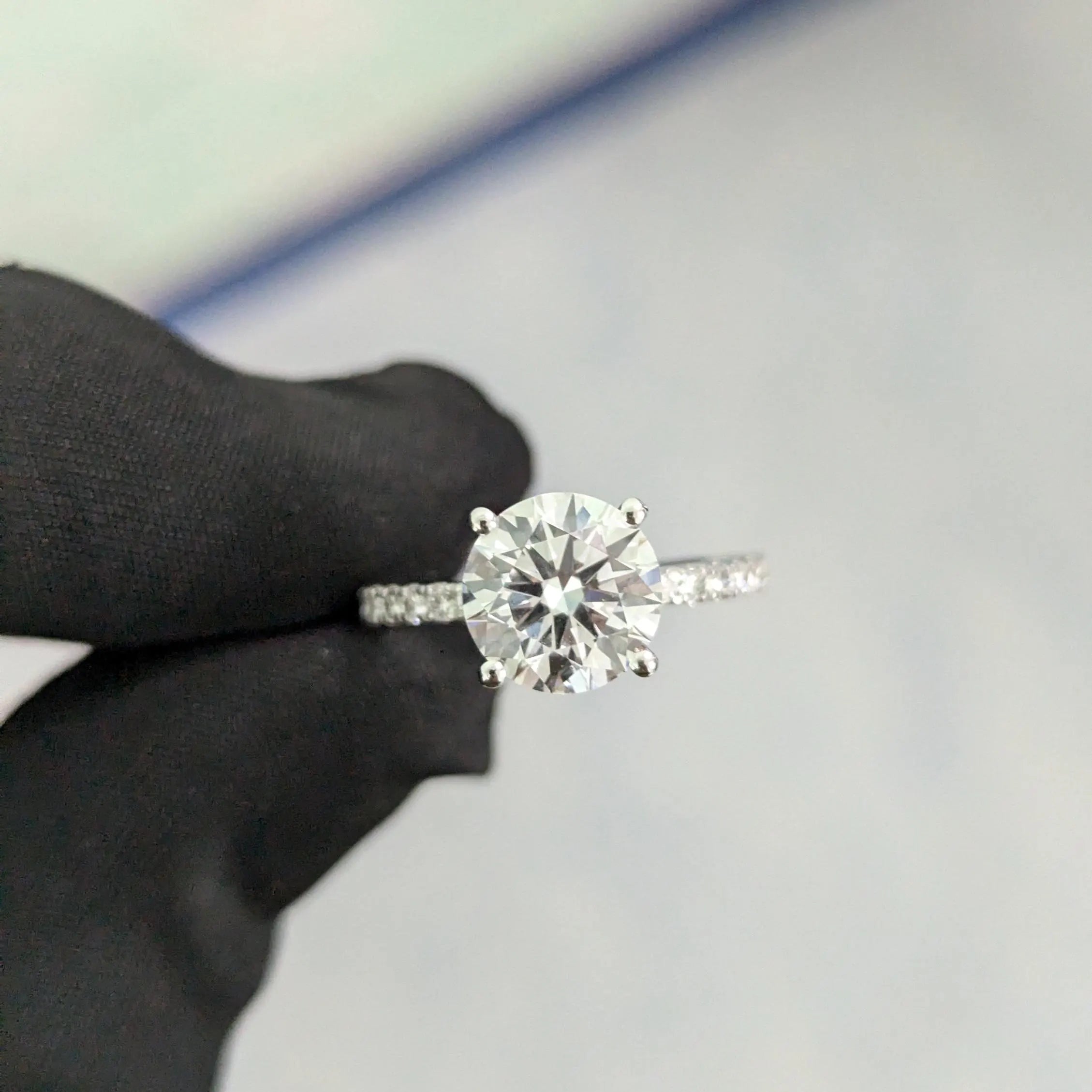 Round 2.55tcw Lab Grown Diamond Solitaire Pave Engagement Ring, EF Color, VS Clarity - IGI Certificate