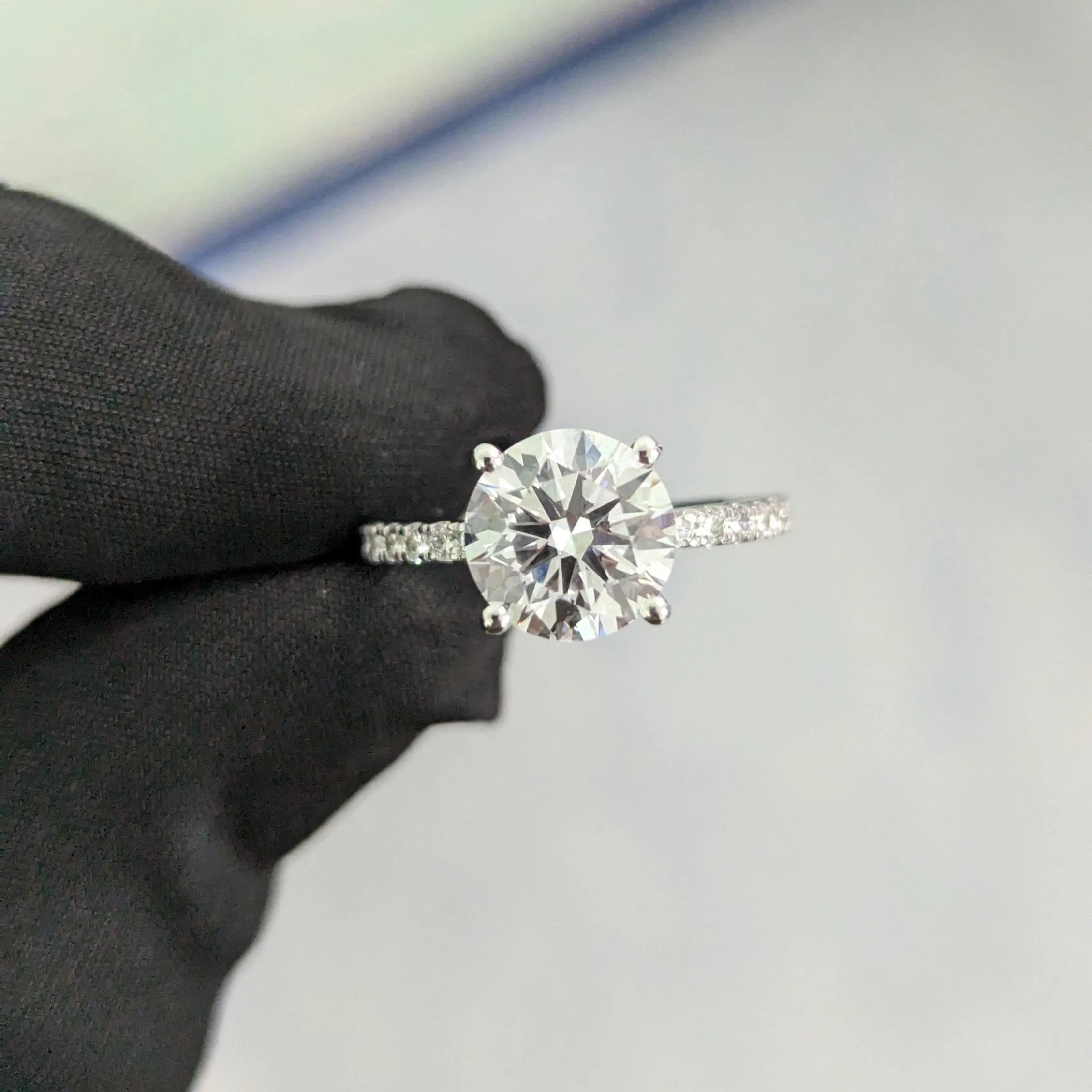 Round 2.55tcw Lab Grown Diamond Solitaire Pave Engagement Ring, EF Color, VS Clarity - IGI Certificate