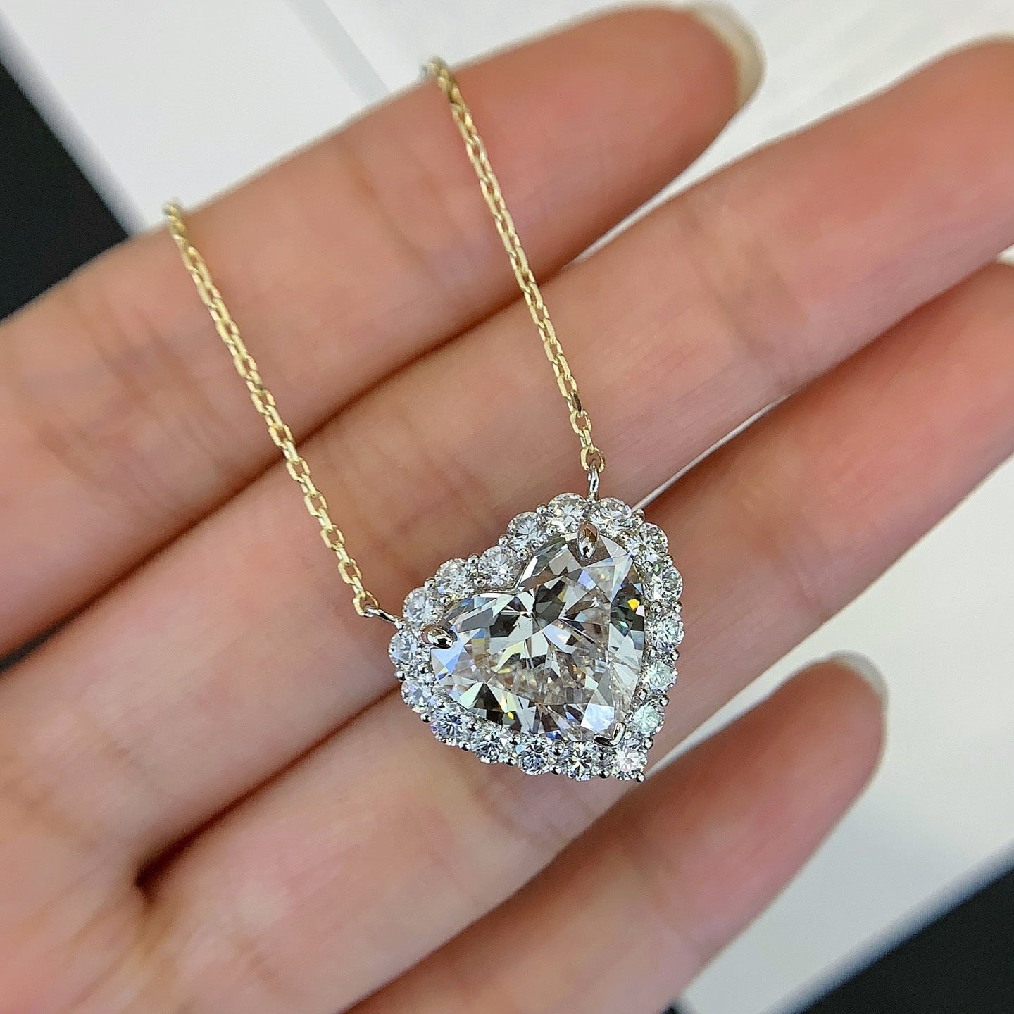 Heart 6.80tcw Lab Grown Diamond Halo Style Solitaire Pendant Necklace, EF Color, VS Clarity