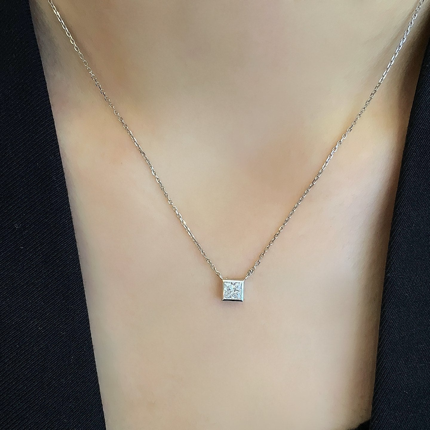 Princess 0.30ct Lab Grown Diamond Bezel Set Pendant Necklace, EF Color, VS Clarity