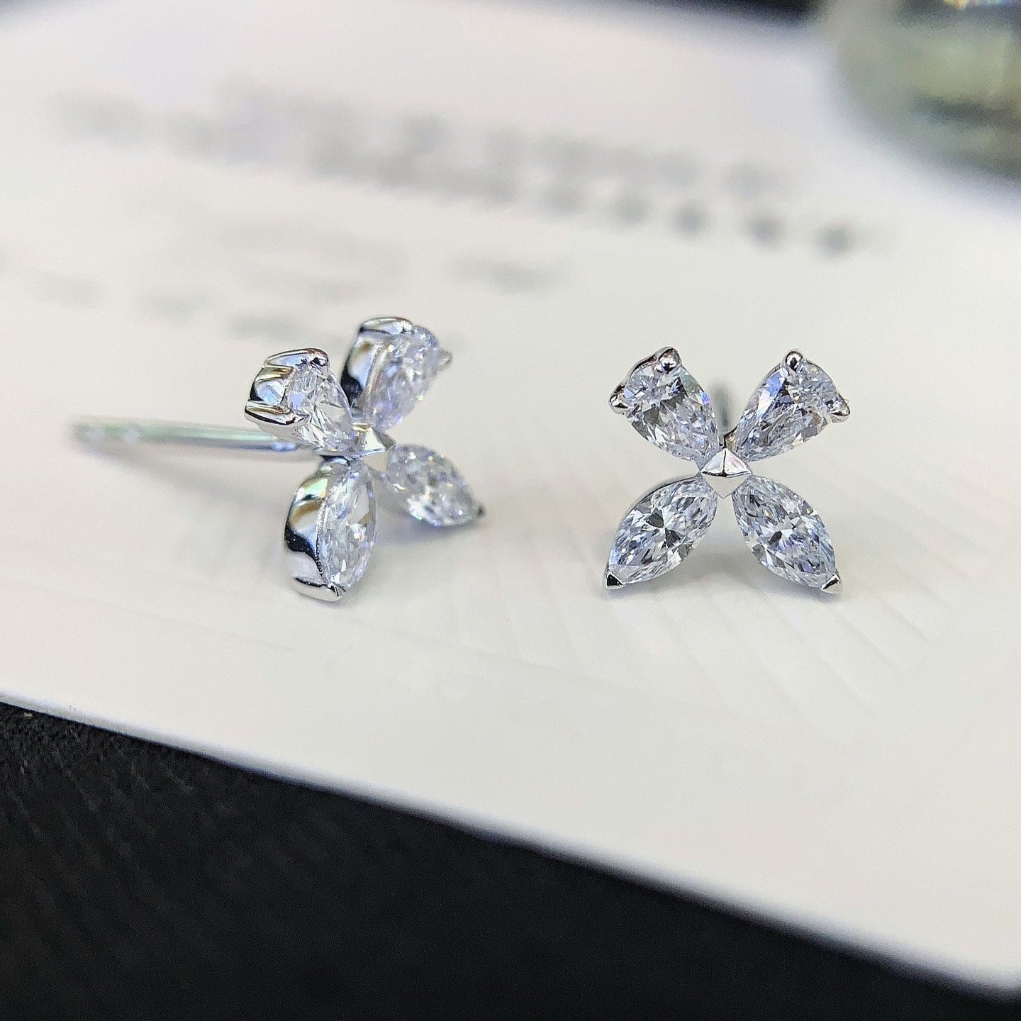 0.80tcw Lab Grown Diamond Pear and Marquise Floral Earring, EF Color, VS Clarity