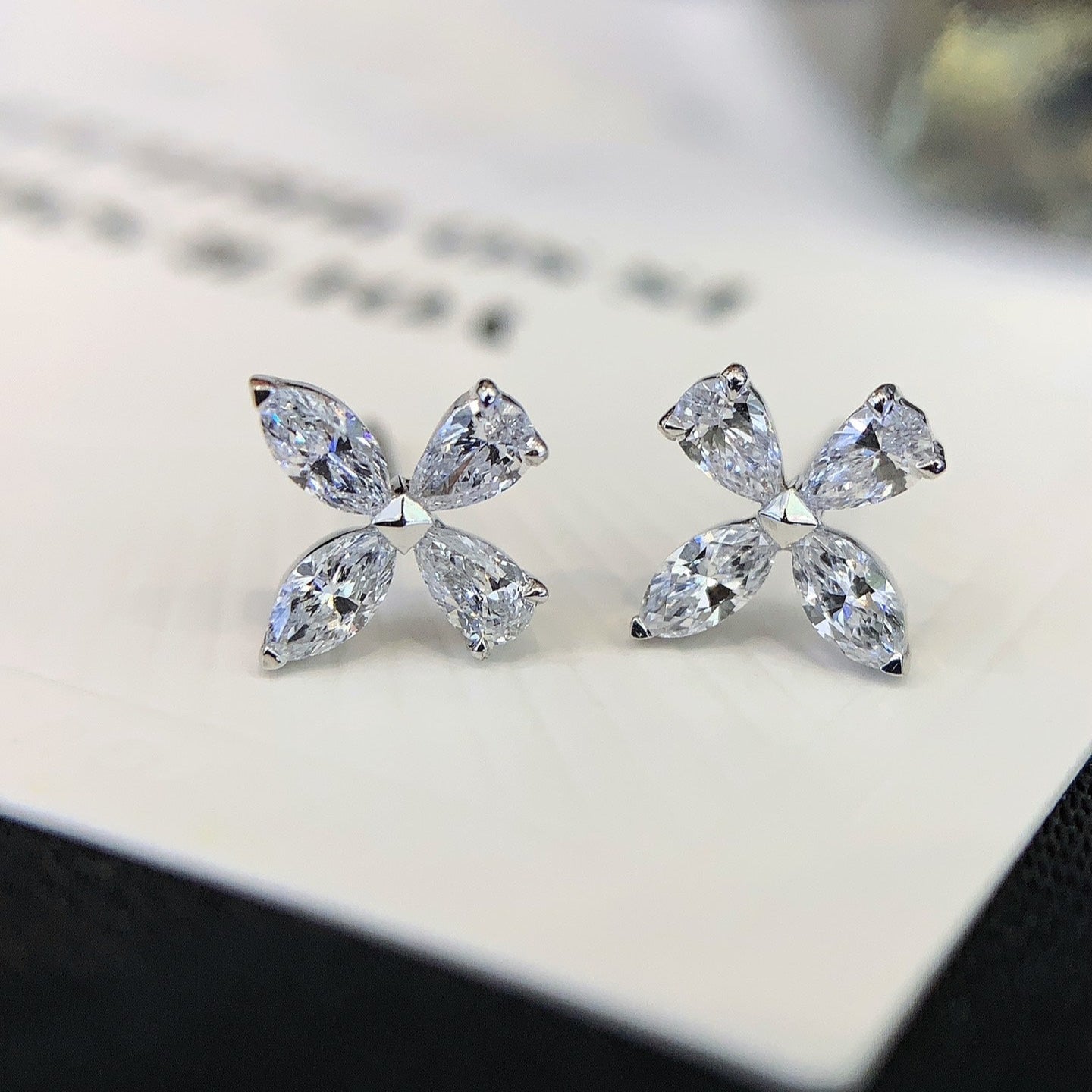 0.80tcw Lab Grown Diamond Pear and Marquise Floral Earring, EF Color, VS Clarity