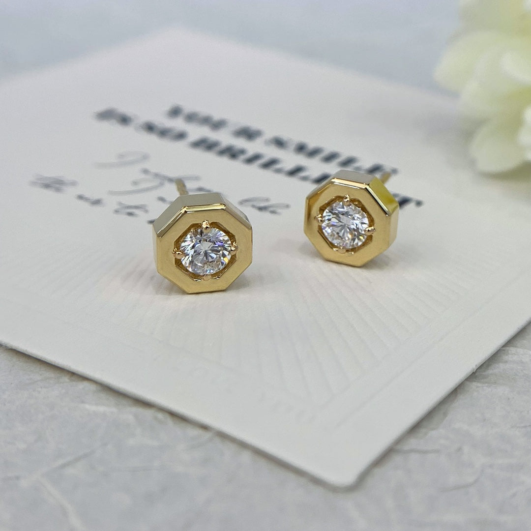 1.00tcw Lab Grown Diamond Round Hexagon Shaped Bezel Set Stud Earring, EF Color, VS Clarity