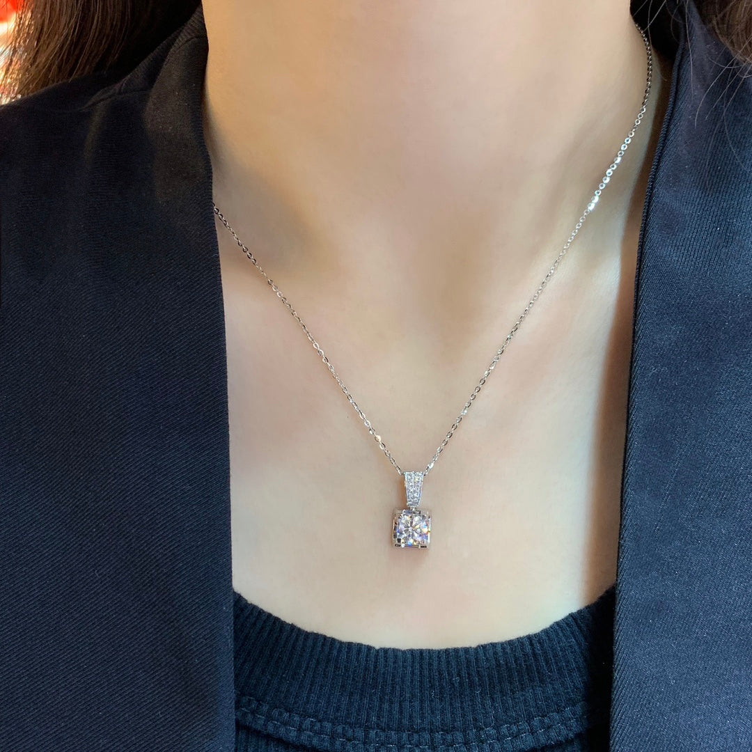 Round 1.10tcw Lab Grown Diamond C De Cartier Set Pendant Necklace, EF Color, VS Clarity