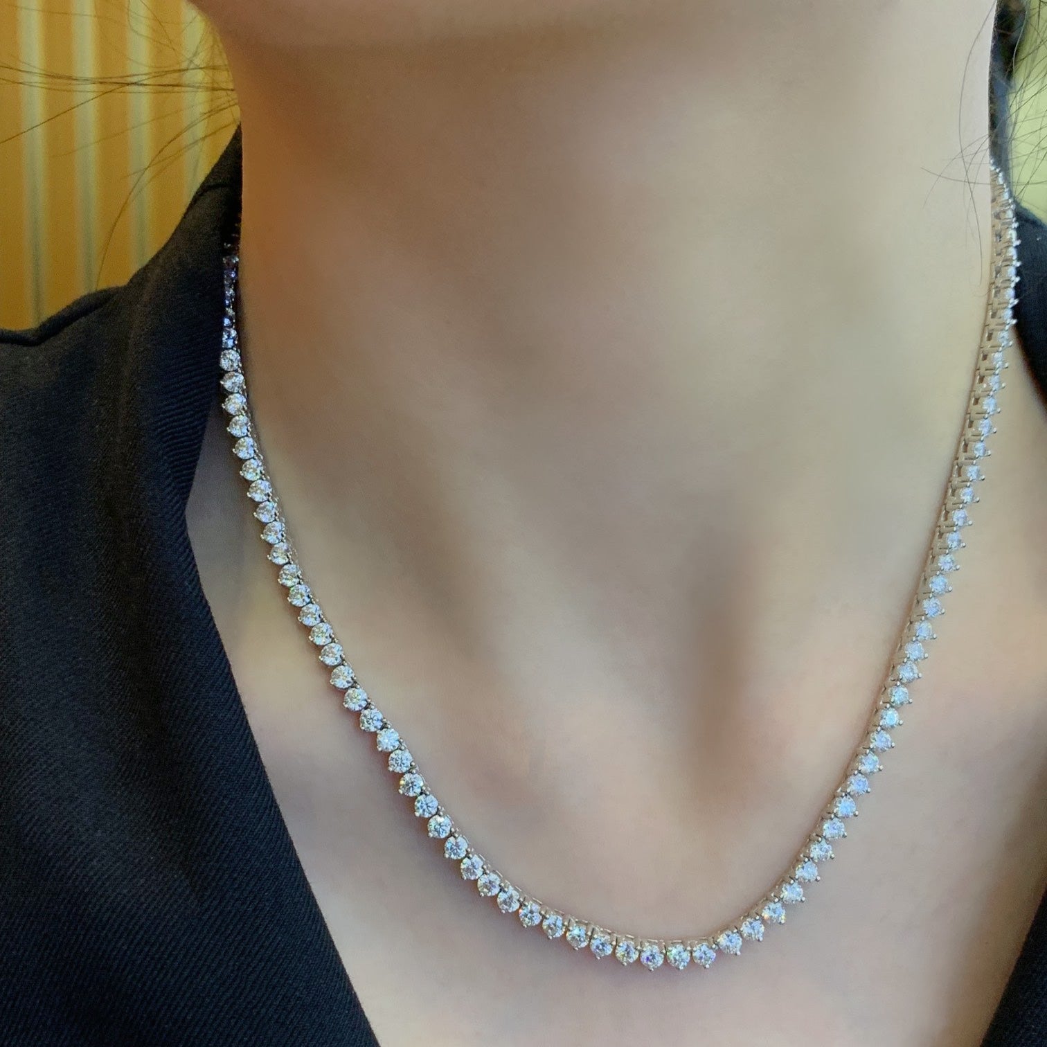 Round 12.30tcw Lab Grown Diamond Tennis Necklace, EF Color, VS Clarity - IGI Certified