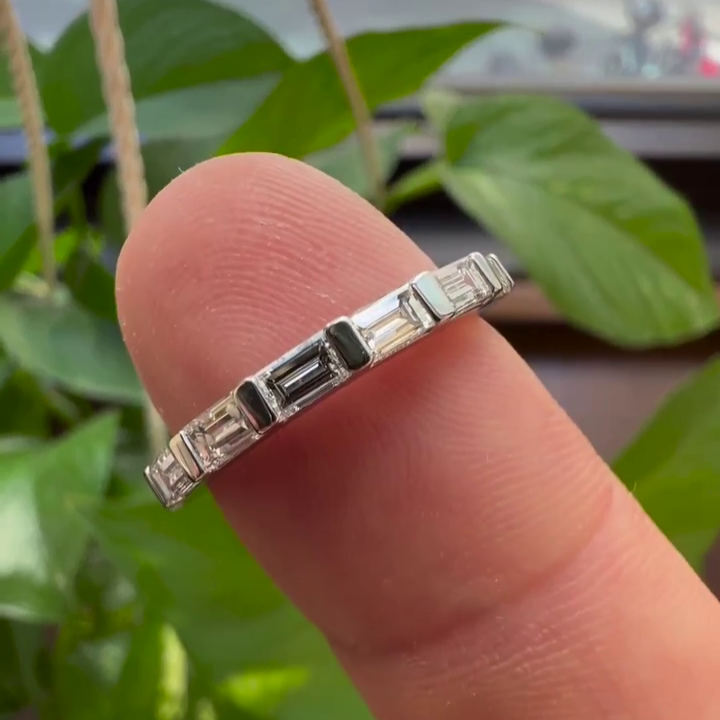 Baguette 0.70tcw Lab Grown Diamond Unique Half Eternity Wedding Band, EF Color, VS Clarity