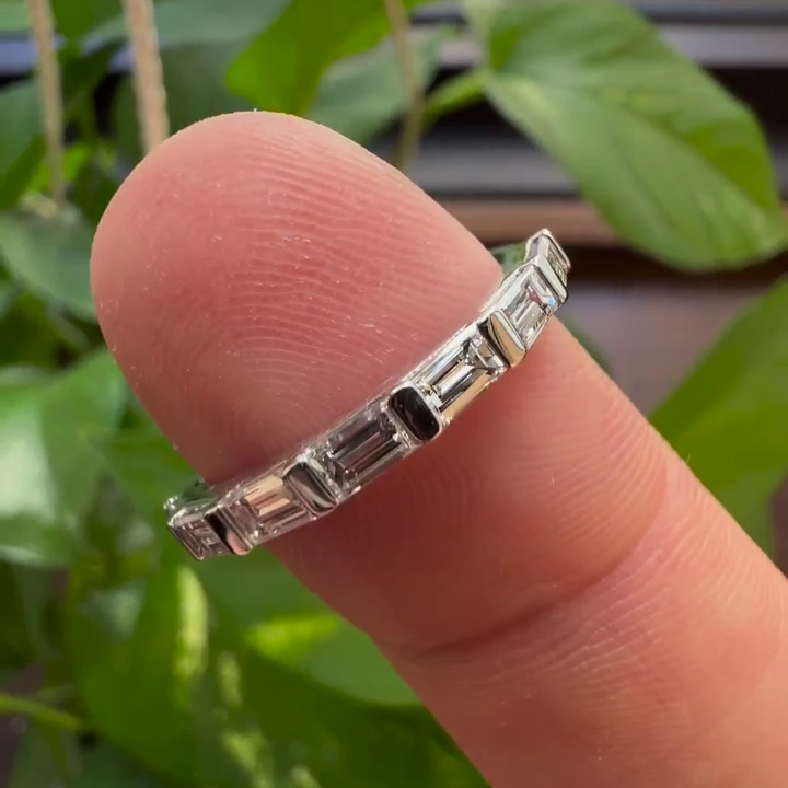 Baguette 0.70tcw Lab Grown Diamond Unique Half Eternity Wedding Band, EF Color, VS Clarity