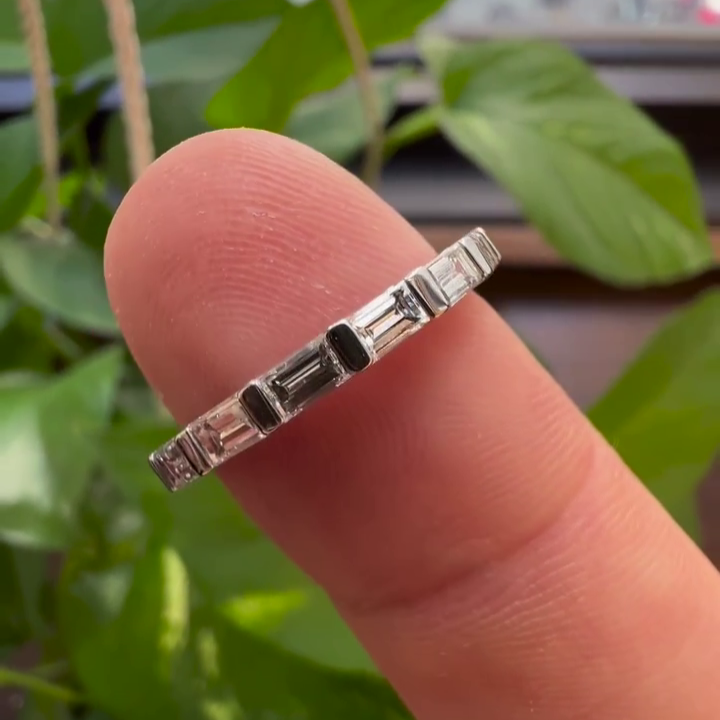 Baguette 0.70tcw Lab Grown Diamond Unique Half Eternity Wedding Band, EF Color, VS Clarity